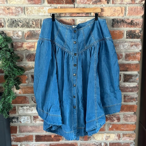 Pilcro Anthropologie Plus Basque Waist Denim Midi Skirt, 18W - Picture 2 of 7